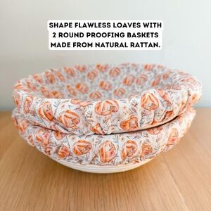 Set of Rattan Proofing Baskets with Linen Covers, Silicon Bread Sling